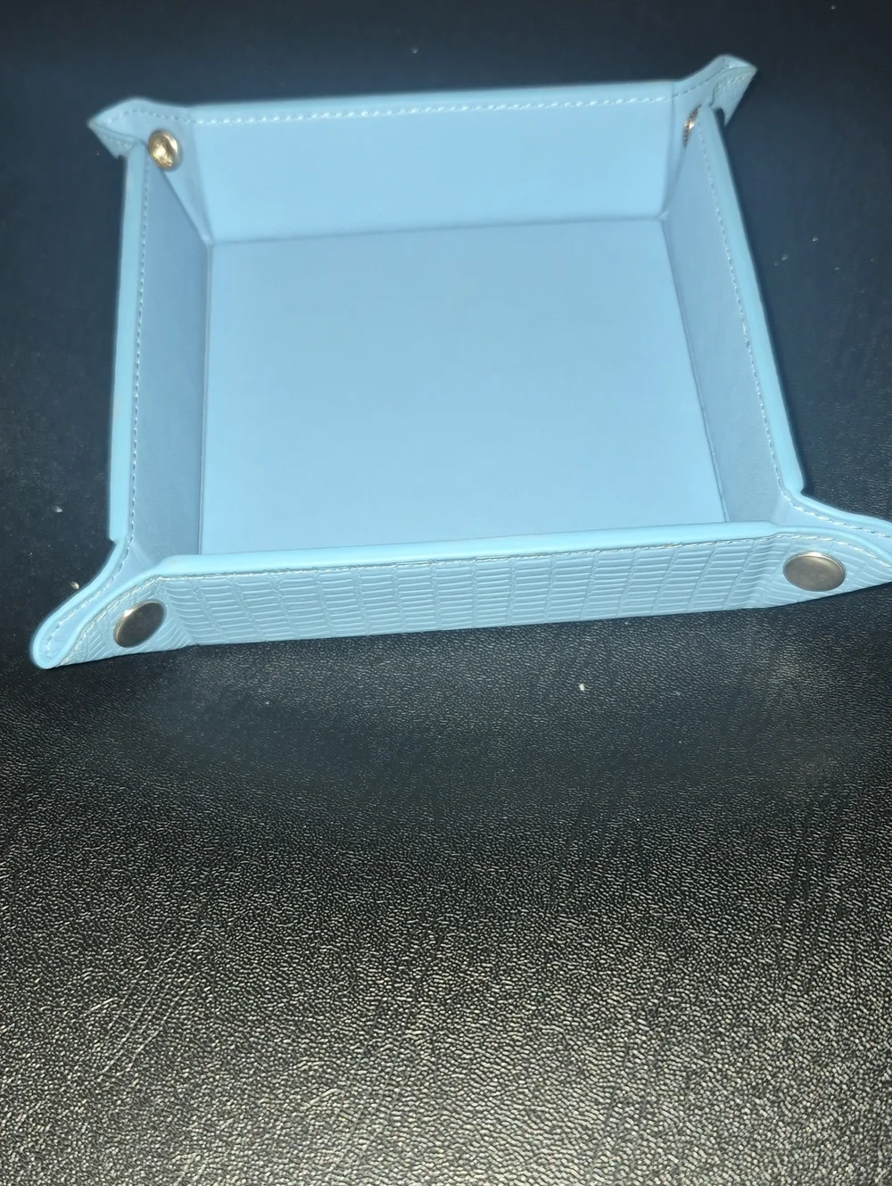 Light Blue Catchall Trinket Tray - Faux Leather Deco Storage 6x6